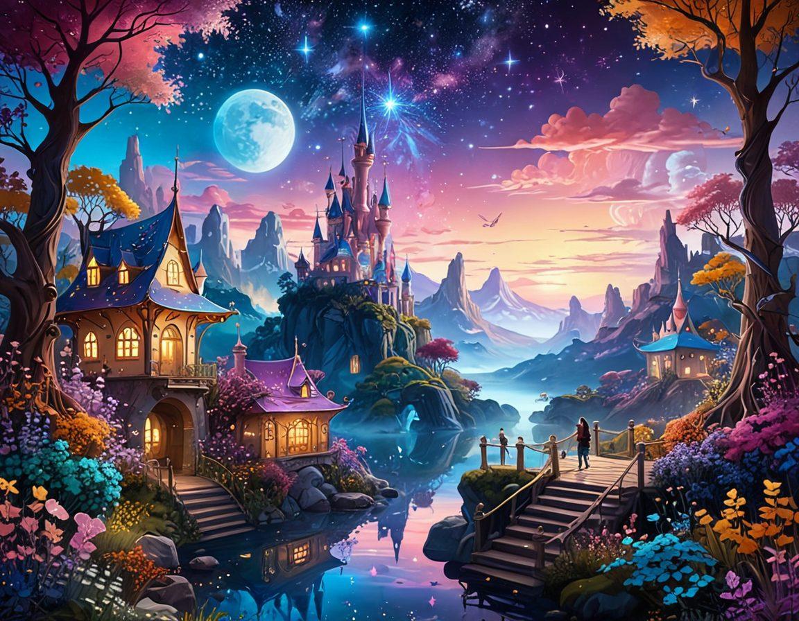 A colorful, surreal landscape representing the world of hentai, featuring whimsical characters with playful expressions, intertwined in an ethereal dreamscape filled with vibrant flora and imaginative architecture. Subtle hints of eroticism are balanced with a lighthearted atmosphere, inviting the viewer to explore this fantasy realm. The sky is a blend of pastel colors, creating a warm, inviting feel. Incorporate shimmering stars and soft, glowing light to enhance the enchanting vibe. vibrant colors. fantasy art. surrealism.